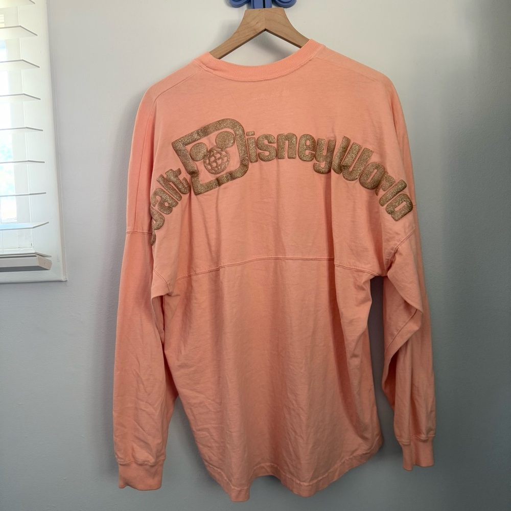 Walt Disney World Medium Peach Pink Gold Glitter Spirit Jersey Glitter Oversized
